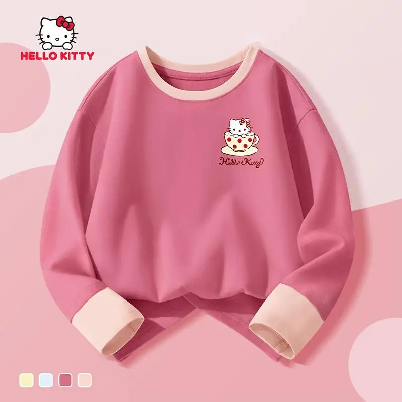 

Sanrio Hello Kitty Girl Casual Tops Round Neck Long Sleeves Spring Fall Kawaii Cartoon Anime Fashion New Style Children Clothing