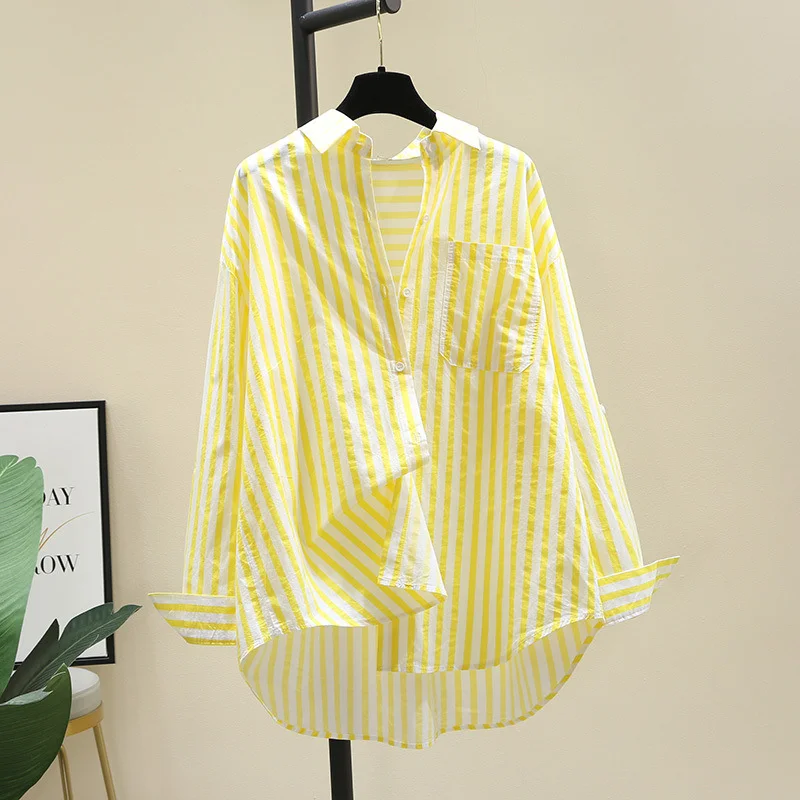 

2026 Spring/Summer New Long Sleeve Shirt Women's Fashion Casual Stripe Korean Edition Blouse Versatile Turndown Collar Loose Top