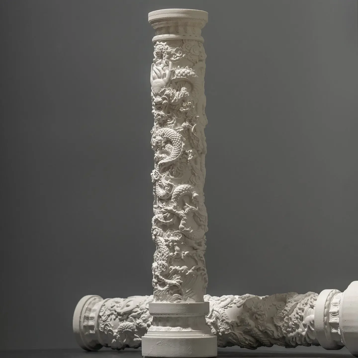 Chinese Loong Pillar Pan Dragon Pillar New Chinese Style Landscape Pillar Sea Immortal Needle White Cement Building Decoration