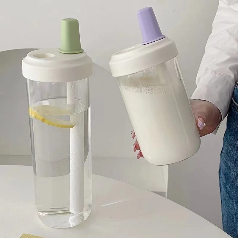 500/800 ml Strohhalmbecher mit großem Fassungsvermögen, transparentes PP-Material in Lebensmittelqualität, tragbarer Wasserbecher im Ins-Stil, Saftmilchteebecher