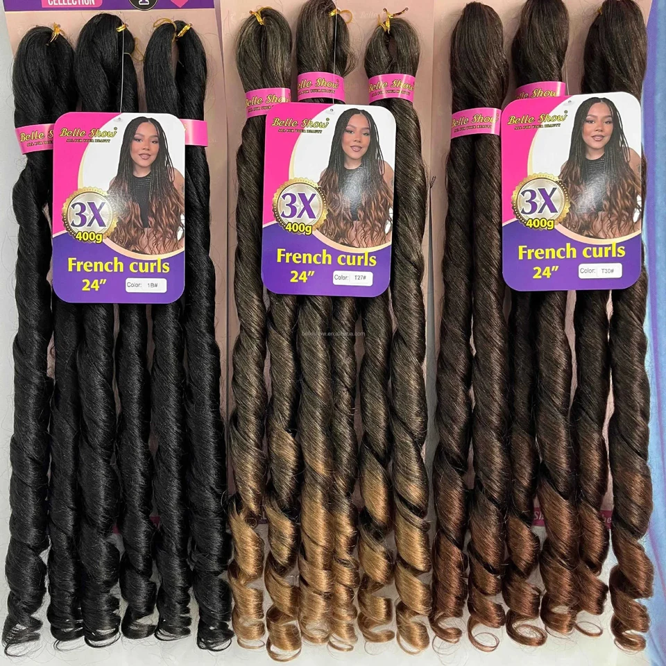 Paquetes de cabello para trenzas French Curly, sintético, ondulado, 24 pulgadas, 3 piezas por paquete 4