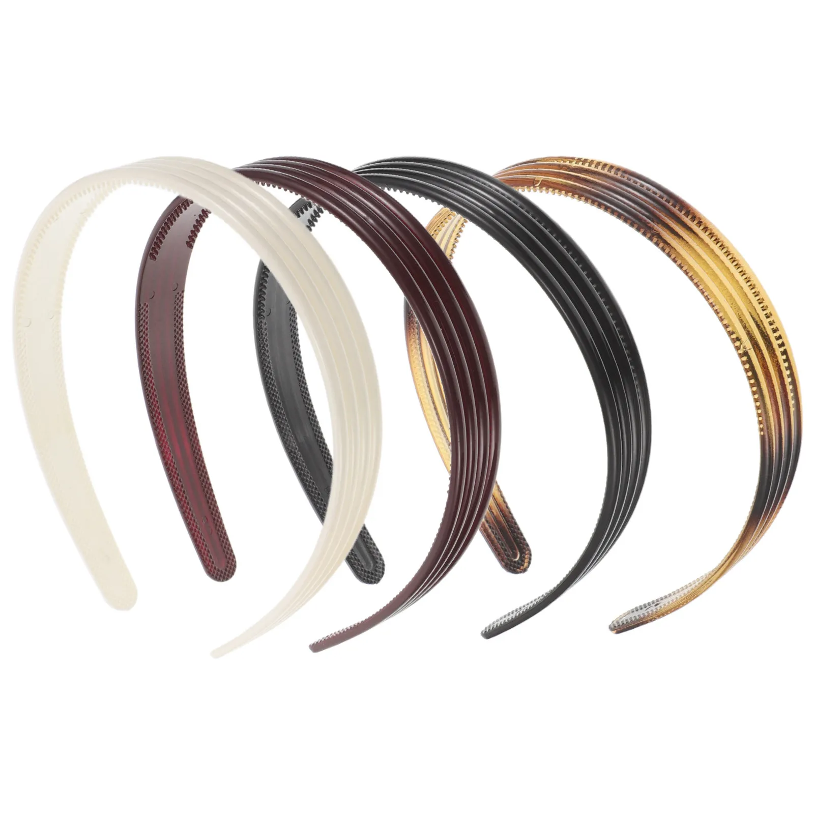 

4Pcs Retro Striped Headbands 2Cm Vintage Hair Accessories for Women Non Slip Ridged Resin Classic Hair Styling Bands