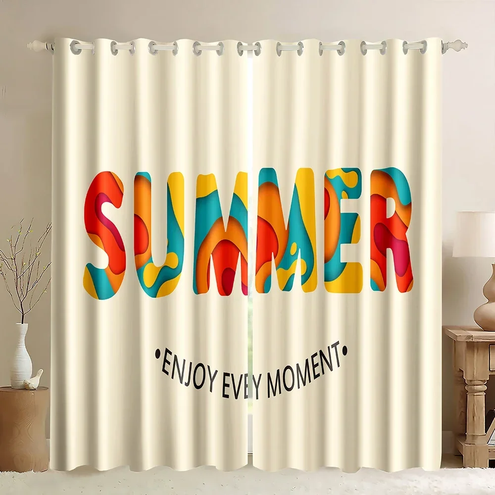 Summer Alphabet Window Blackout Curtains Grommet Thermal Insulated Drapes Colourful Abstract Art Curtain for Bedroom Living Room