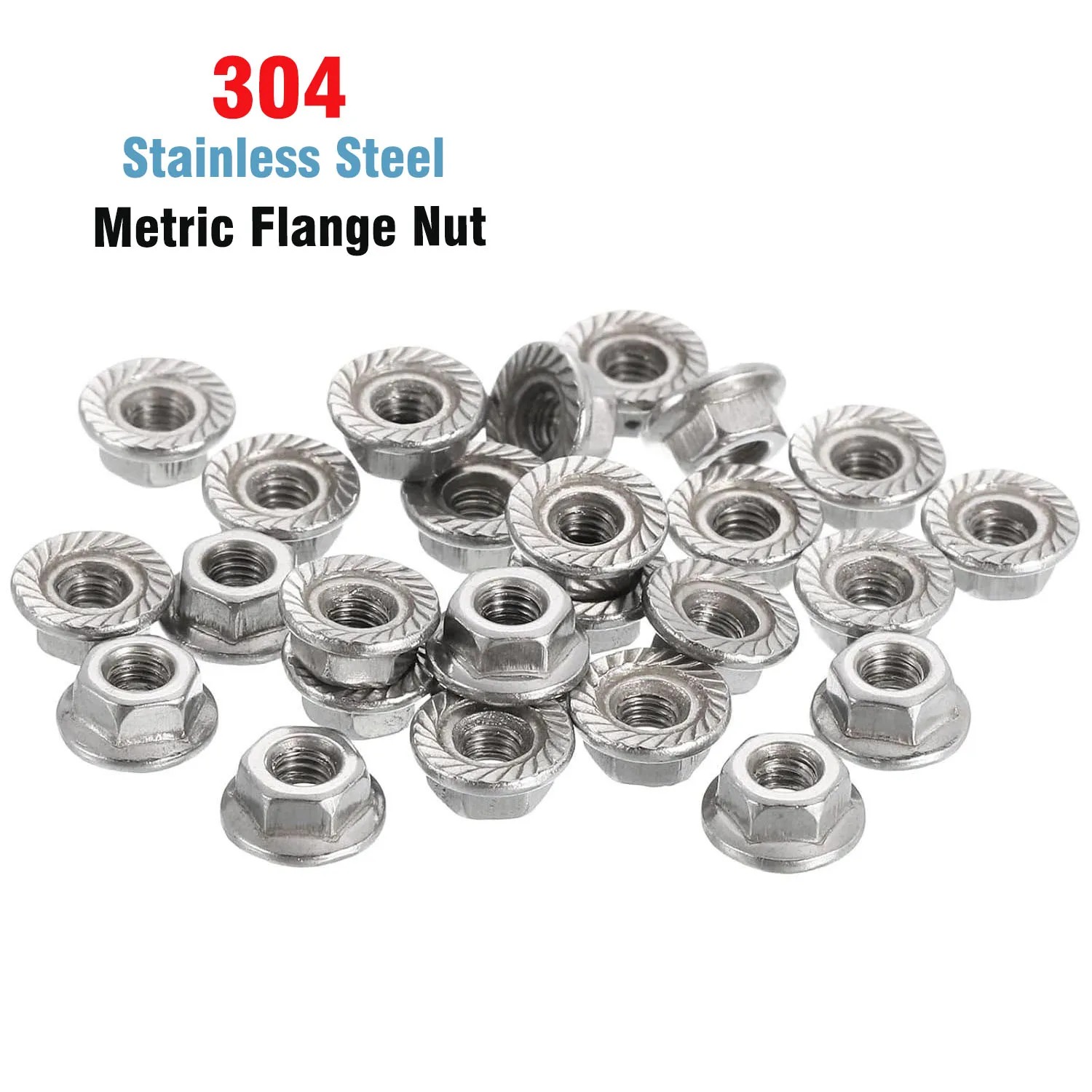 A2-70 Metrische Sechskant-Flanschmuttern, gezahnte Spinlock-Mutter aus Edelstahl 304, M3, M4, M5, M6, M8, M10, M12, automatische Sicherungsmuttern DIN6923