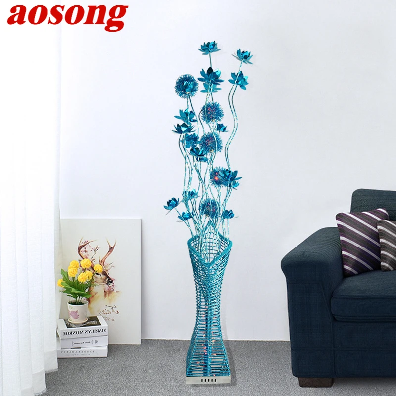 AOSONG Nordic Blue Floor Lamp Fashionable Modern Iiving Room Bedroom Hotel  Aluminum Wire LED Sofa Originality Decorative Light