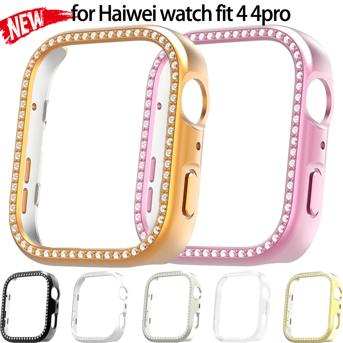 【セール中】Huawei Watch Fit 4/4 Pro/3用 ダイヤモンドケース アクセサリー オールラウンド中空PC保護バンパーフレーム Huawei Watch Fit 3 カバー