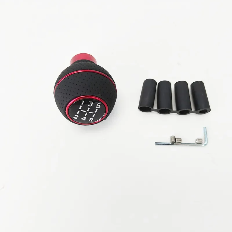 Car Modified Aluminum Alloy Gear Shift Knob, 5-Speed Manual Transmission Gear Head, Nappa Leather Wrapped Gear Shifter Handle