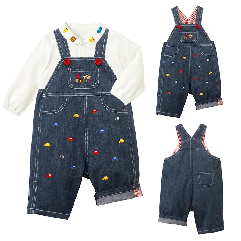 Summer Boys and Girls\' Casual Pants Cartoon  Bear Car Embroidery Denim  Capri Pant Kids Overalls Pantalones  Jean Jumpsuit