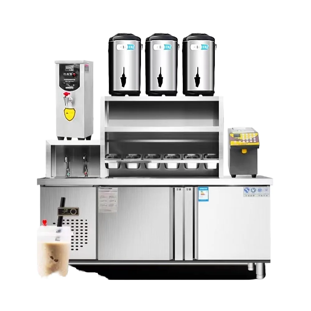 2026 Customized Length Working Table Milk Tea Shop Bubble Tea Counter Equipment Double-Temperature Home Use Food Industry Sale