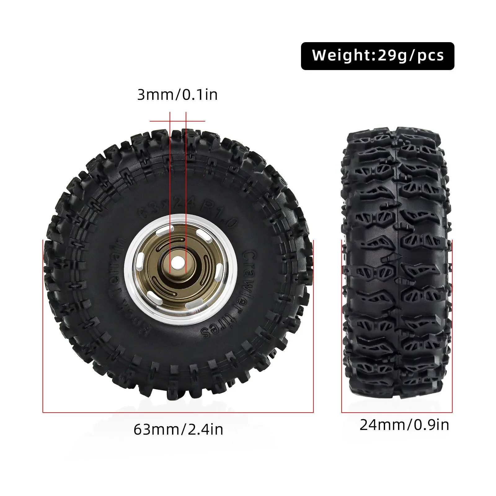 4szt 63mm 1.0" Metal Beadlock Wheel Tire Set For 1/18 1/24 RC Crawler Car TRX4M SCX24 AX24 FCX24 Upgrade Parts Accessories