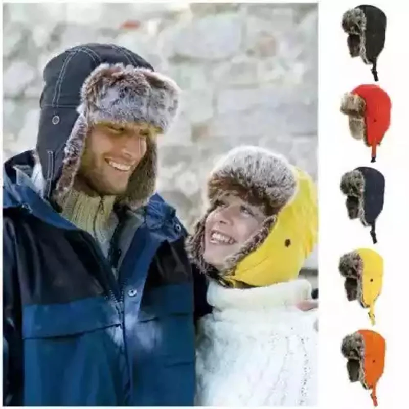 New Cold Winter Men Warm Russian Adjustable Ushanka Hat With Ear Flap Mask Fur Waterproof Trapper Cap