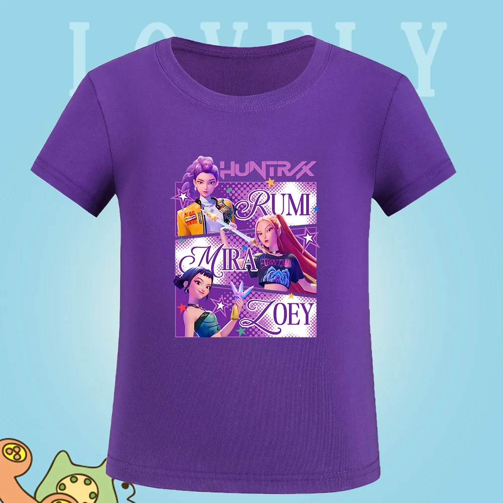huntrix-kpop-demon-hunter-rumi-camisetas-infantis-menina-roupas-ao-ar-livre-para-criancas-topos-kpop-demon-hunters-criancas-traje-camisetas