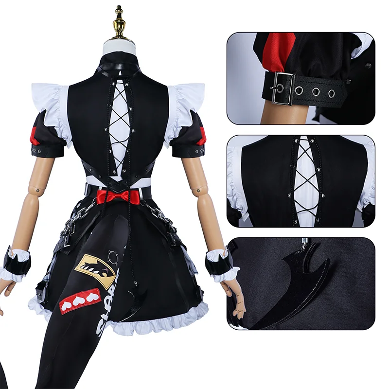 Zenless Zone Zero Ellen Joe Cosplay Costume Maid Outfit Lolita Dresses Black Tail Prop Full Set Hallowen Party for Adult Girls