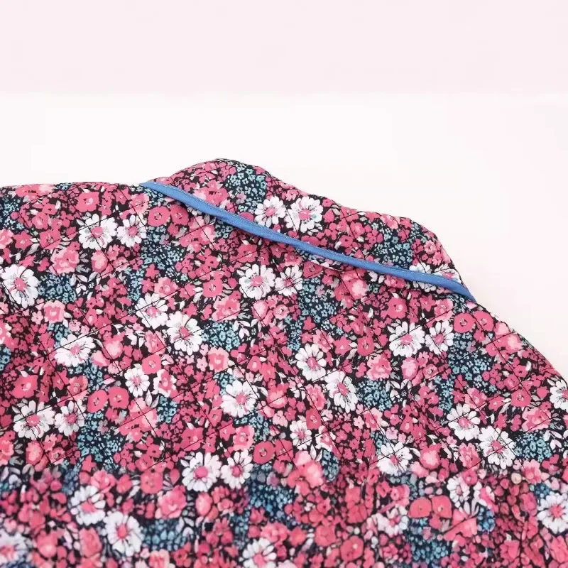 2024 outono e inverno novo europeu e americano retro solto casual lapela bolso decoração floral algodão jaqueta casaco feminino