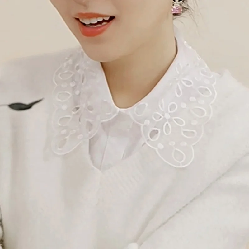 Chemise à fleurs blanches élégante, faux colliers pour femmes, en mousseline de soie, fait à la main, solide, col à revers détachable, mode dames, collier épais