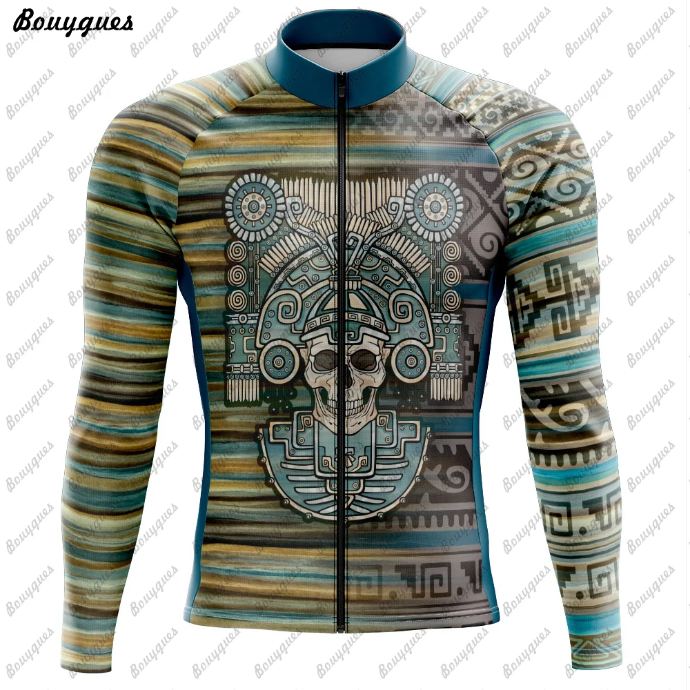 New Skull Team Cycling Jersey Set Long Sleeve Mountain Bike Cycling Clothing Breathable MTB Bicycle Clothes Wear for Mans