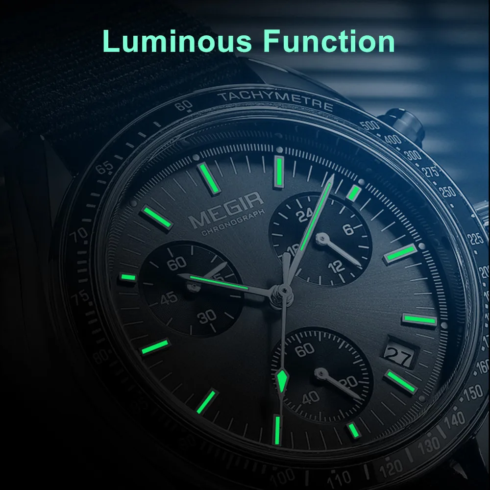 MEGIR Men's Watch Fashion Canvas Sports Wristwatch Waterproof Quartz Military Chronograph Date 24-hour Display Reloj Hombre 2247
