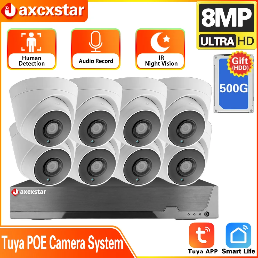 

8CH 4K Tuya POE NVR Security System 8MP/5MP Outdoor IP66 Weatherproof CCTV Motion Detection Security Protection Surveillance Kit