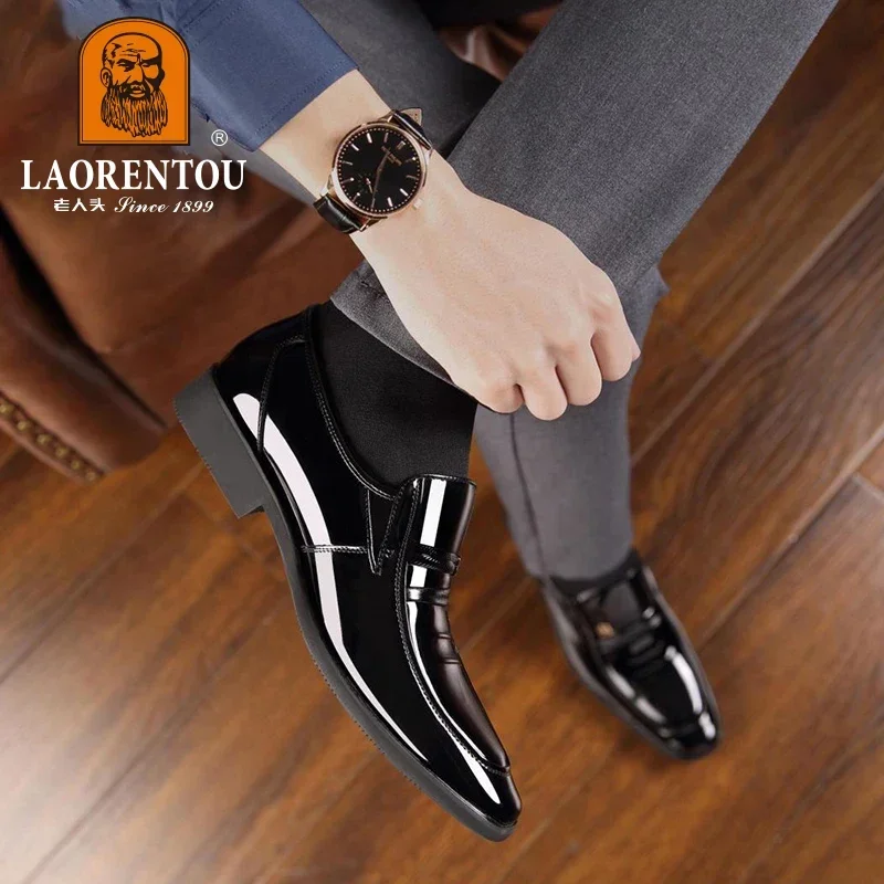 LAORENTOU  genuine leather breathable summer hollowed out men\'s business dress British leather shoes black 0915