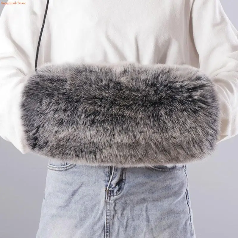 Q5WE Women Faux Furs Hand Muffs for Female Male Winter Hand Muff with Strap Warm Coldproof Hand Muffs Outdoor Activity Gear