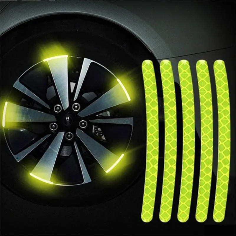 Car Wheel Hub Reflective Stripes Sticker Driving Safety Tire Decor Warning Sticker Automobile Trunk Reflective Tape Car Sticker