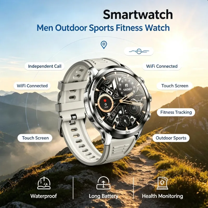 Men New Curved Screen 4G SIM Smart Watch Bluetooth Call Large Storage Fitness Sport Waterproof Multifunctional Wristwatch