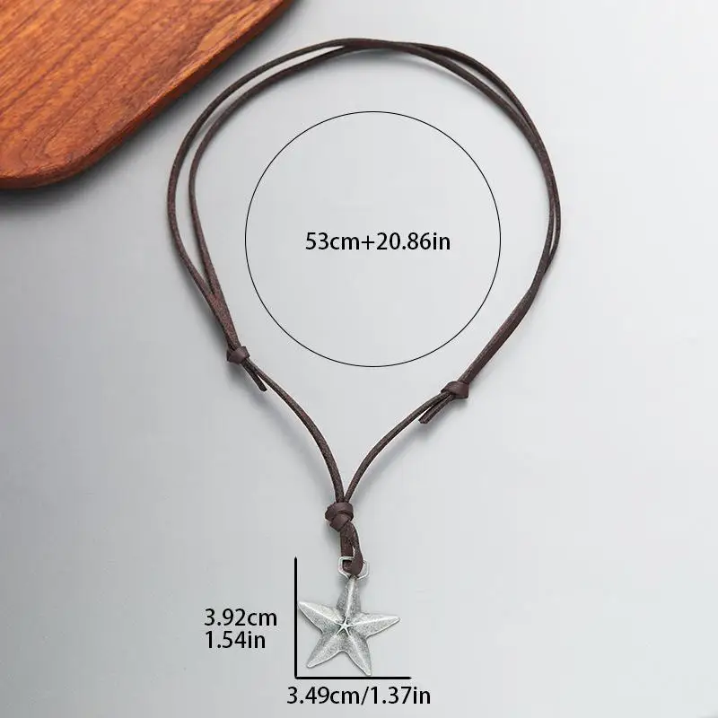 Trendy Vintage Pentagram Star Pendant Necklace Unisex Punk Leather Rope Adjustable Necklace Party Jewelry Accessories