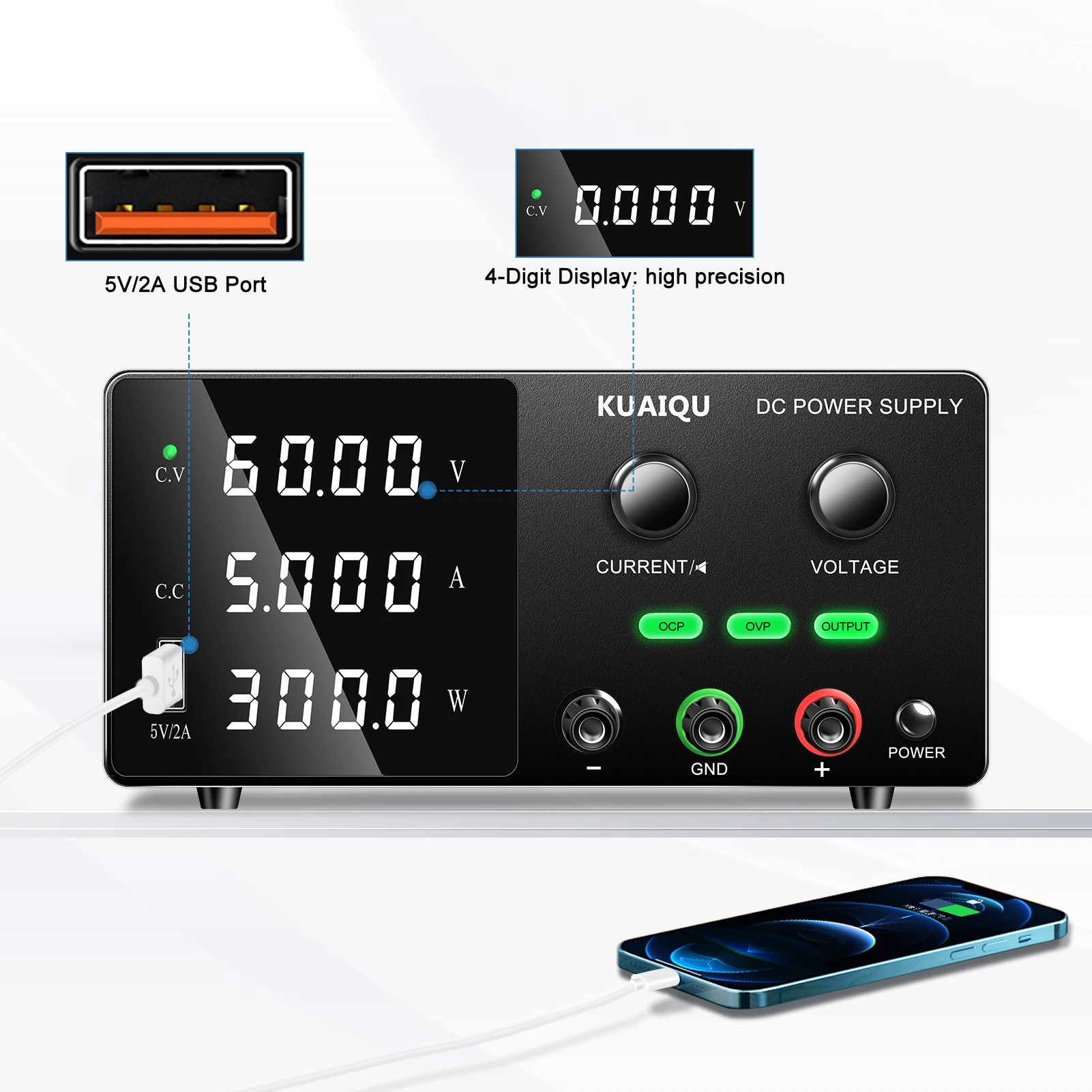KUAIQU 60V 5A 300W Switching Power Supply SPPS-G605 OCP OVP Short Circuit Protection AC DC Voltage Regulator SMPS 48V 30V 24V 5V