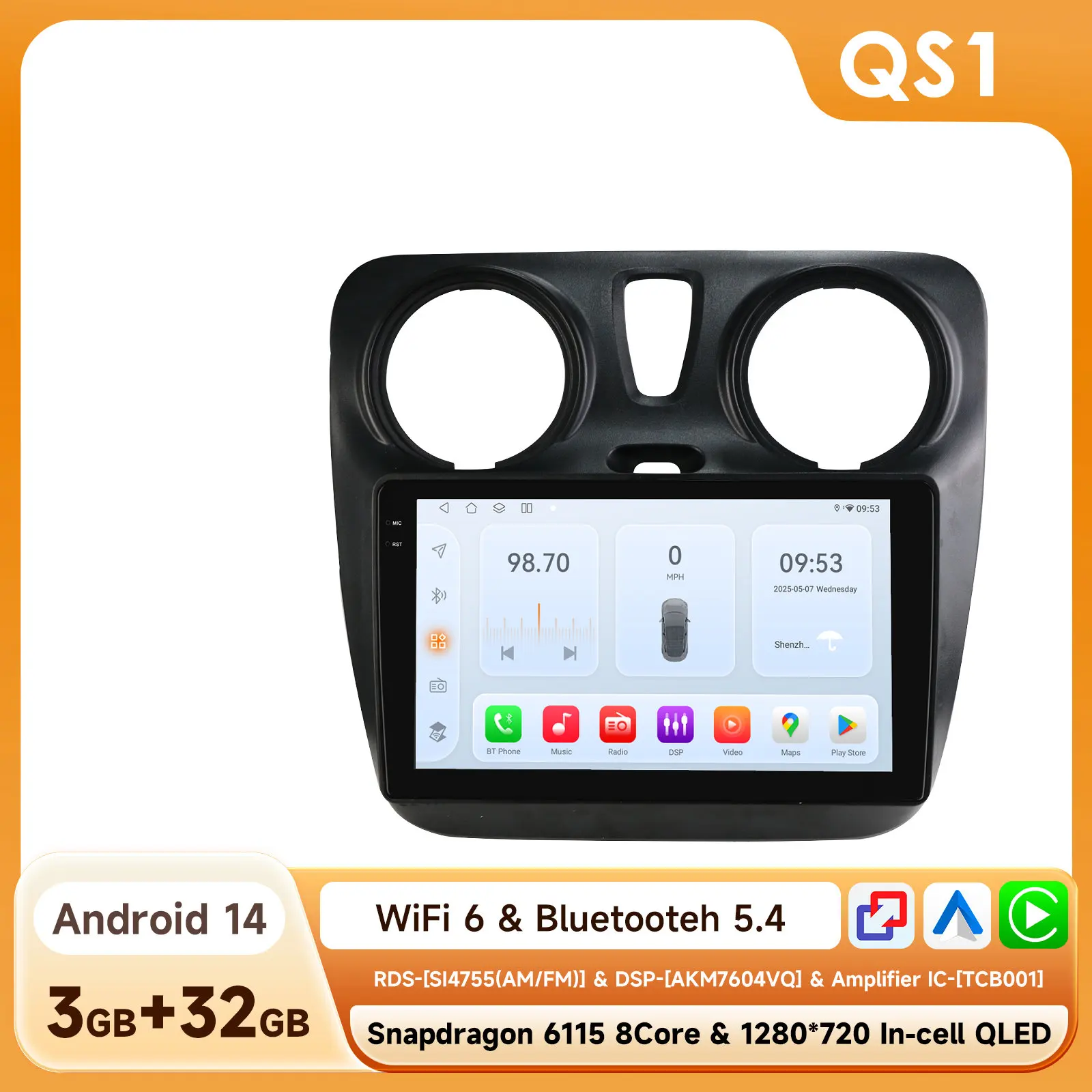 Hizpo 9 inch draadloze CarPlay Android Auto autoradio voor Renault Lodgy Dacia Dokker 2012 - 2021 2 DIN multimedia stereo met ingebouwde koelventilator GPS-navigatie SWC Bluetooth FM RDS DSP
