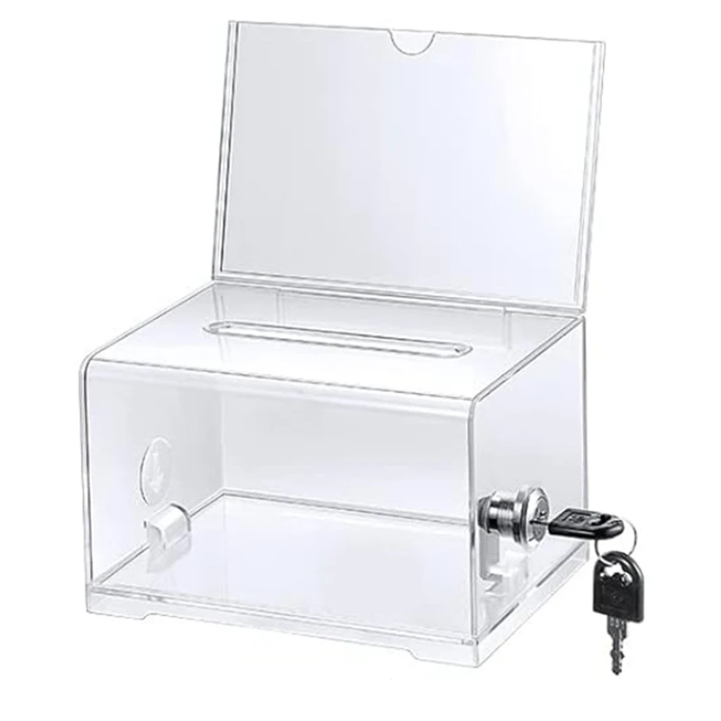 1 Pack Donation Box With Lock Clear Ballot Box With Sign Holder, Suggestion Box For Fundraising