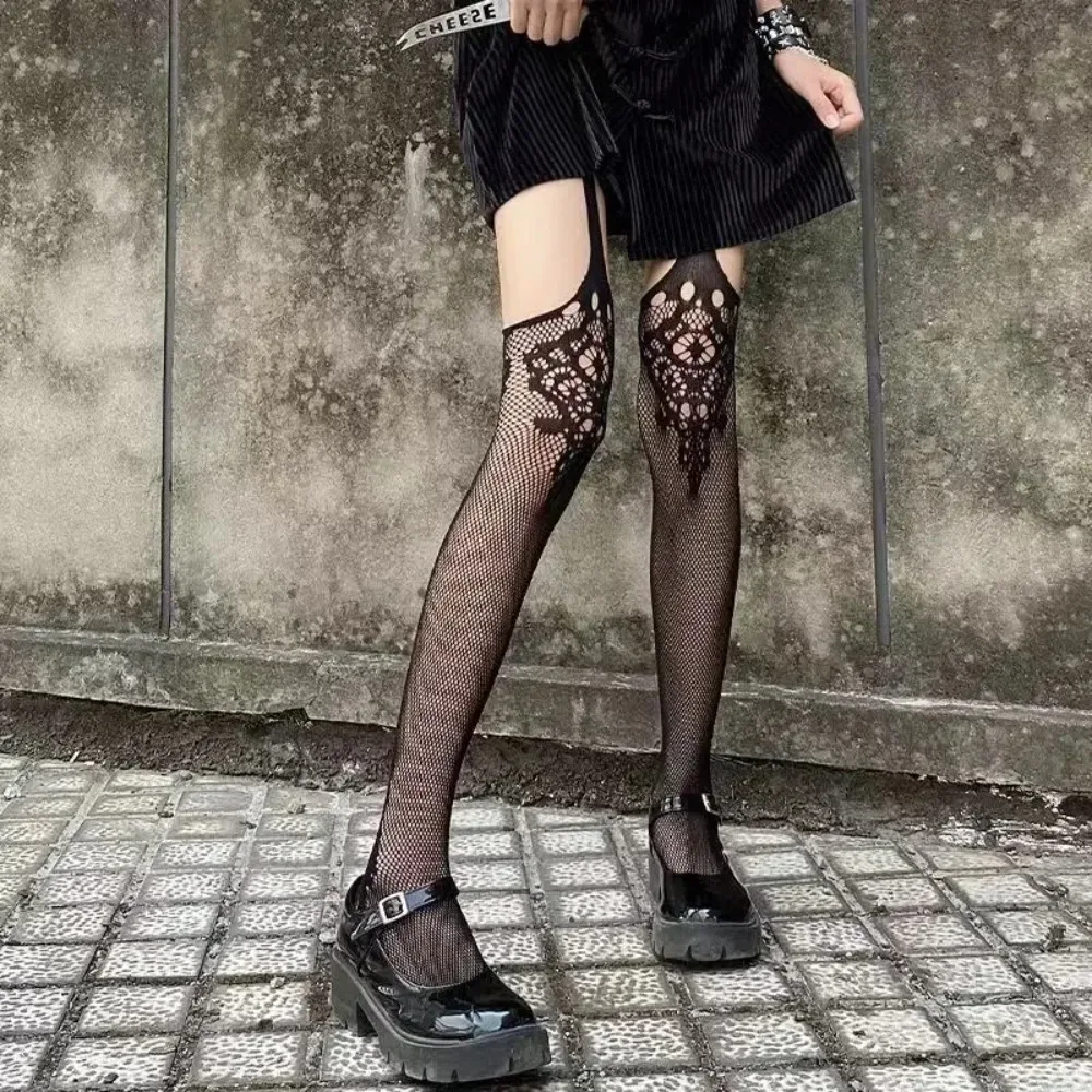

Gothic Dark Girl Long Sexy Fishnet Stockings Women Classical Design Harajuku Emo Mesh Tights Lingerie Thigh High Garters Hosiery