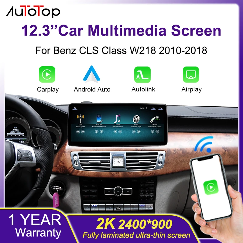 AUTOTOP 12,3" 2400*900 Auto-Multimedia-Bildschirm für Benz CLS-Klasse W218 (2010-2018) mit kabellosem Carplay, Autoradio, Android Auto, Airplay, Autolink, Touchscreen-Unterstützung