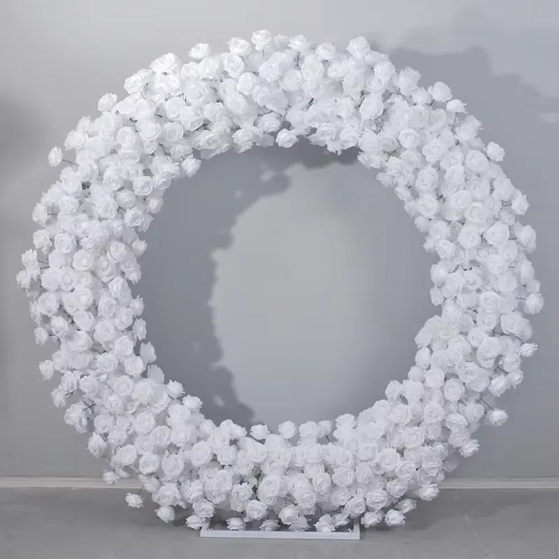 New 2-meter Pure White Rose Ring Flower Engagement Wedding Decoration Flower Wreath Arch Background Decoration Simulation
