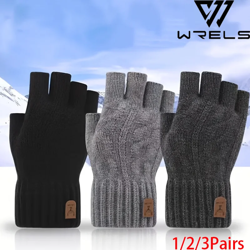 Winter Half Finger Gloves Unisex Autumn Writting Elastic Touchscreen Driving Gloves Knitted Thicken Thermal Fingerless Gloves