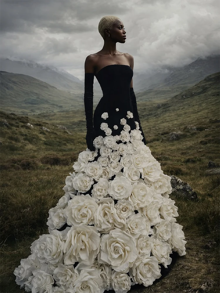 

YOUR BUMP CURVE 3D floral strapless zipper fishtail maxi dress sexy elegant women birthday party