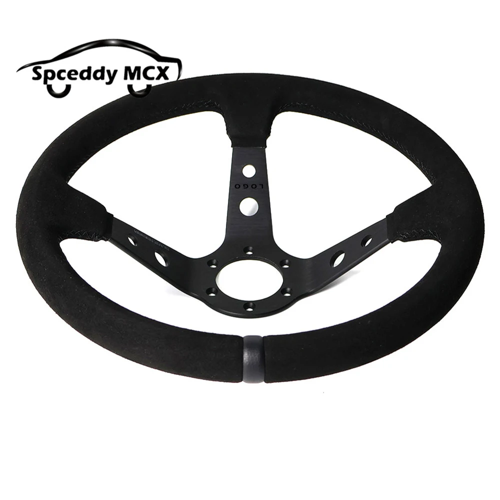 Black Edition 14inch 350mm Car Steering Wheel Suede Leather Drift JDM Fashion Black Racing Deep Dish Steering Wheels 2407MOBE125