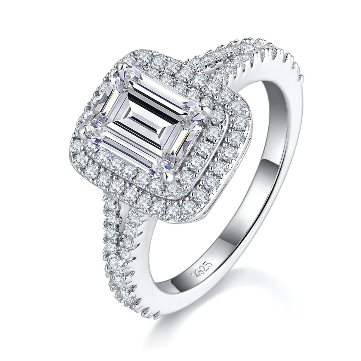 

S925 Silver plated 18K white gold emerald 3.0CT Moissanite Diamond Ring for women