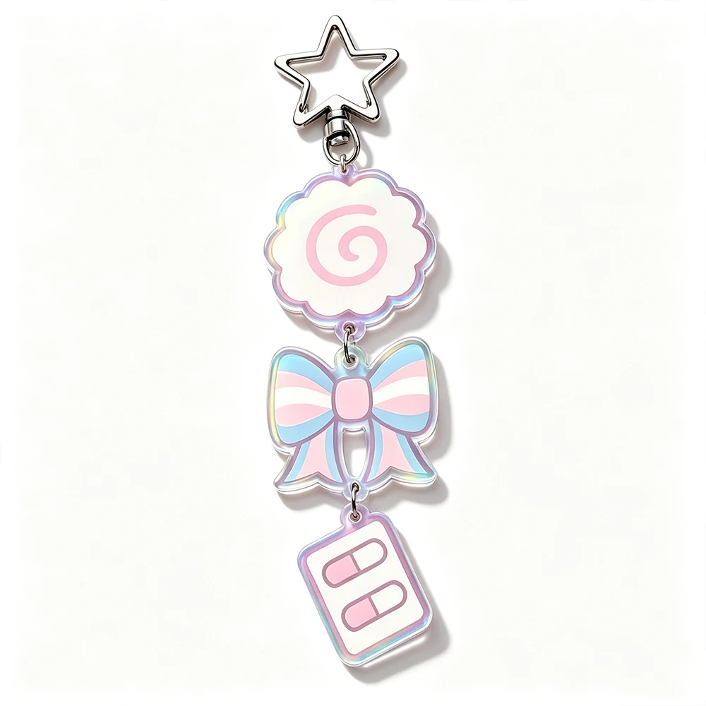 Anime Needy Girl Overdose KAngel Rain Ame Cosplay Narutomaki Keychain Acrylic Keyring Bow Pendant Key Chain Bag Accessory
