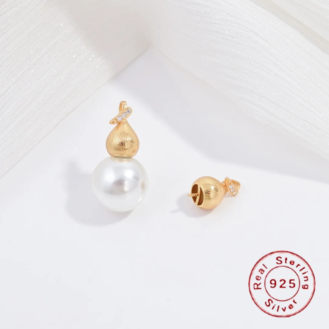 

S925 Sterling Silver Gourd Pearl Pendant Empty Clasp, Used For Making Jewelry Accessories SK141