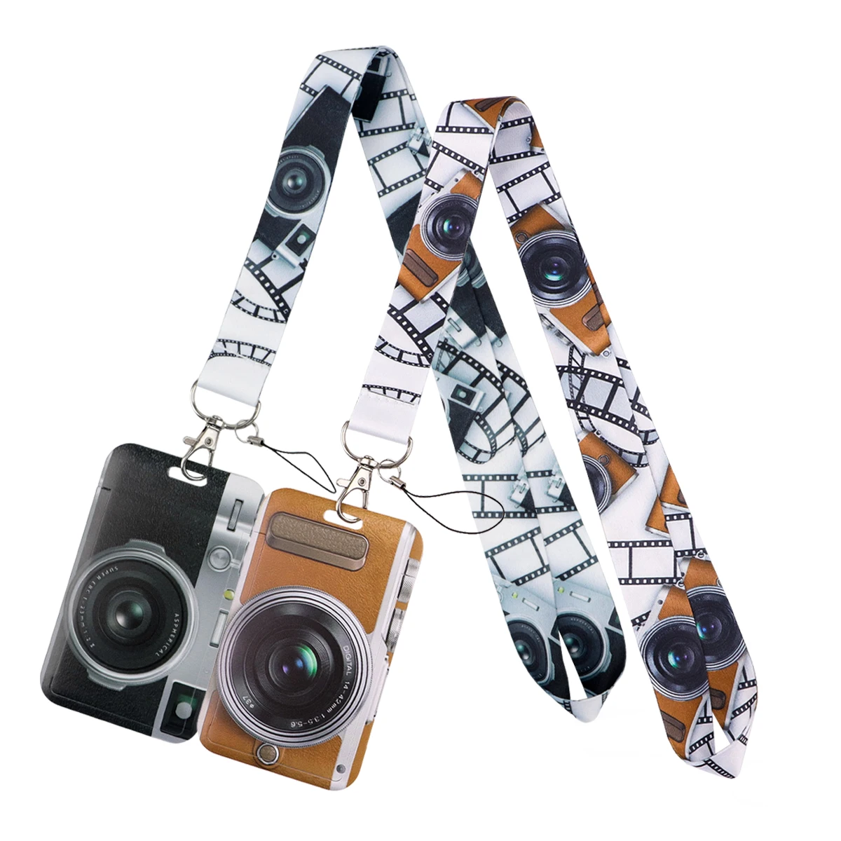 Retro Camera Design Lanyard Neck Strap Keychain Photography Card Cover Badge Holder Mobile Phone Hang Rope Keyring Accessories