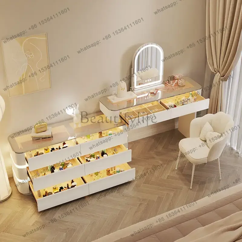 LDNordic Dressing Table with 6 Drawers Organizer Simple Makeup Vanity Table Soild Wood Chair Muebles   Furniture
