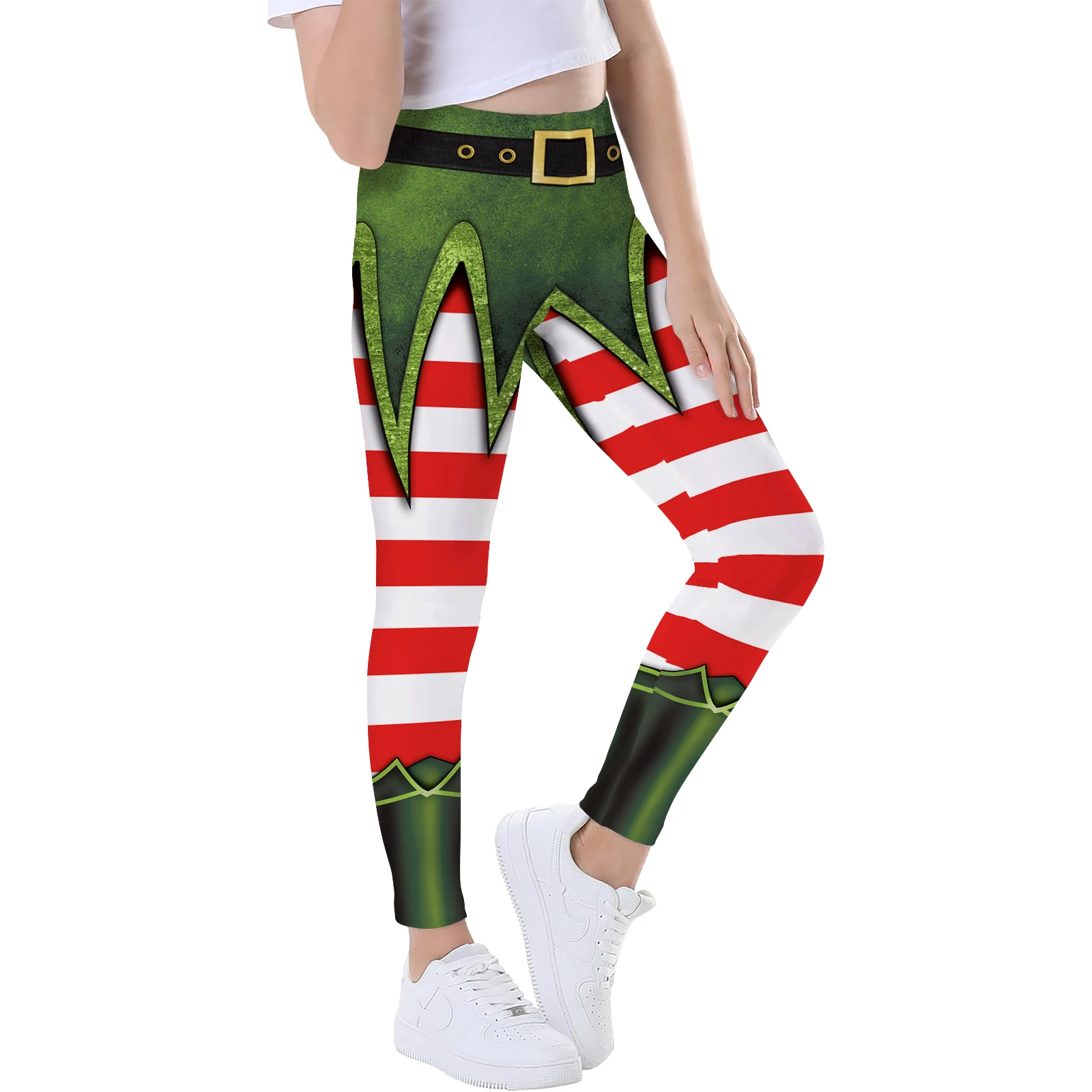 Girl Leggings Elf Christmas Pants Santa Claus Cosplay Costume Xmas Stripe Snowflake Elk Print Cute Tights Trousers Party Pants