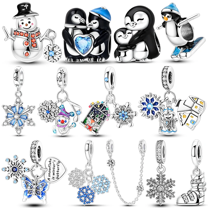 Winter Penguin Snowflake Snowman Charm Beads Cold Season Dangle Charms Fits 3mm Bracelet Necklace For Women Luxury DIY Jewelry