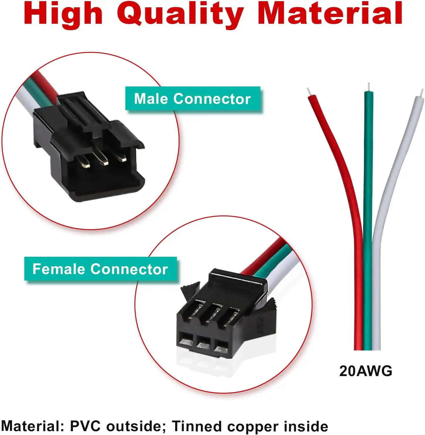 20 أزواج JST SM 3 دبوس 15 سنتيمتر موصلات ل WS2812B WS2811 WS2812 WS2814 SK6812 FOCB CCT LED قطاع أنثى ذكر 15 سنتيمتر 22awg سلك