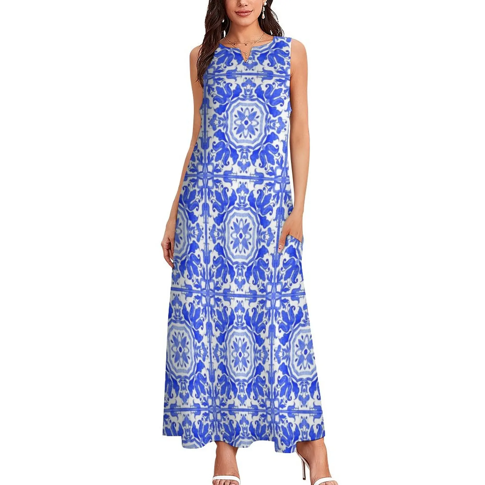 Portuguese azulejo tiles. Long Dress Aesthetic clothing luxury dress