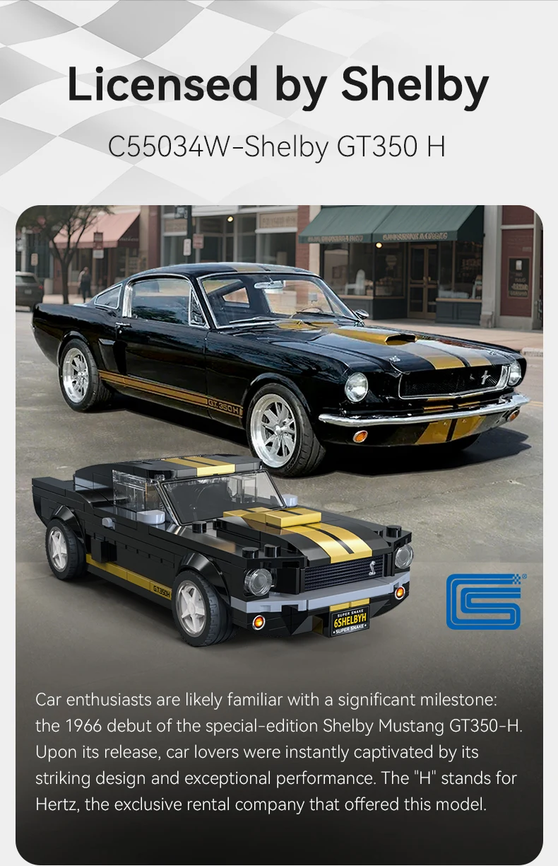 CaDA-Juego de coches de bloques de construcción con licencia oficial 1:24, entusiastas de los coches, coche Retro clásico, supercoche, coche musculoso clásico, Shelby GT350