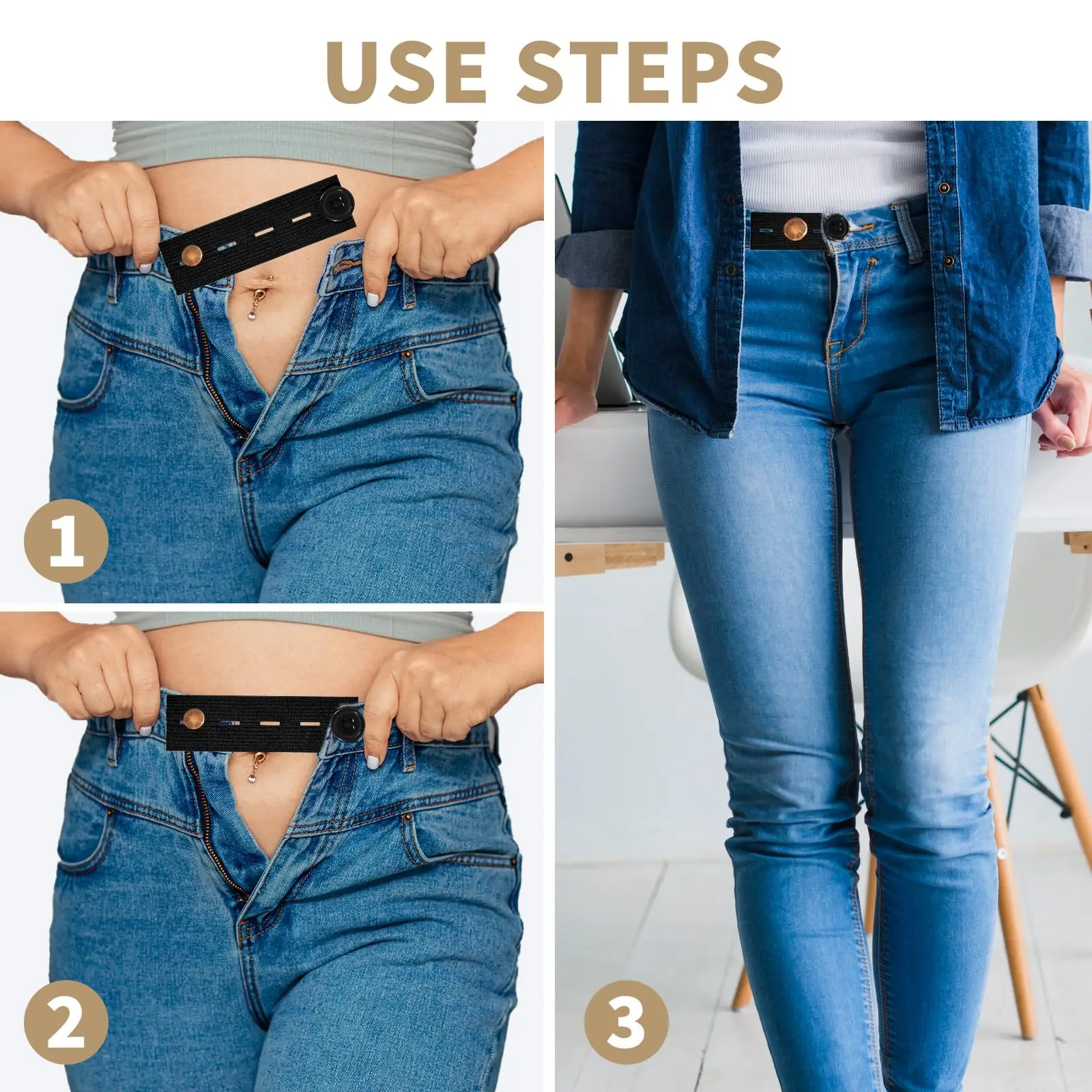 1/5PC Elastische Taille Extender Gürtel Praktische Taille Verlängerung Schnalle Für Schwangere Frauen Männer Frauen Jeans Verstellbarer Bund – Detail 3