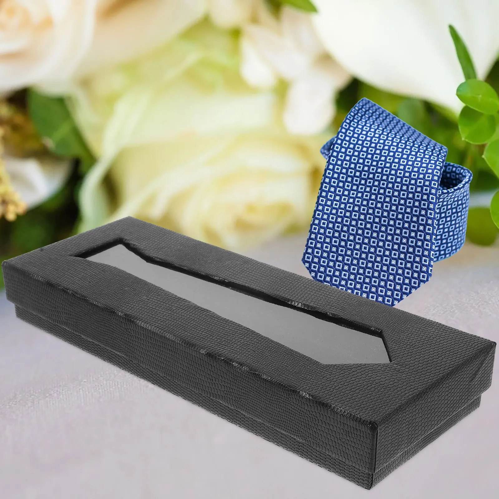 

1Pcs Sophisticated Black Snake Skin Tie Gift Box Necktie Storage Travel Case Organizer