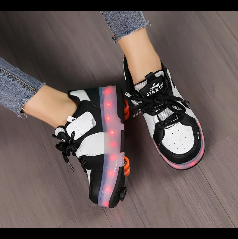 Children's Panda 4Weels Roller Skating Shoes for Boys Girls Shoes with LED Lights Breathable USB Charging Skate Shoes for Kids