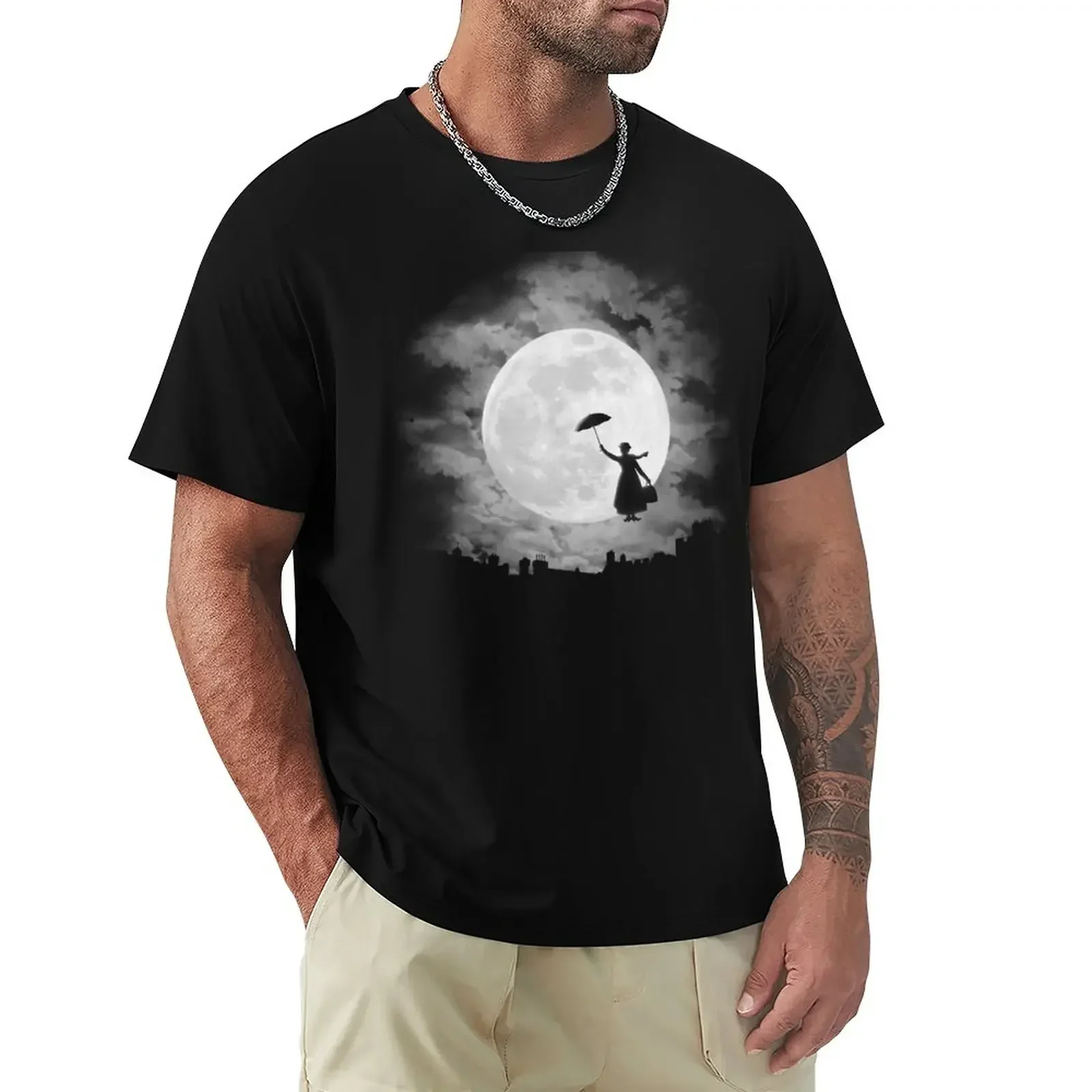 

Mary poppins moon T-Shirt sweat cotton graphic tees mens white t shirts